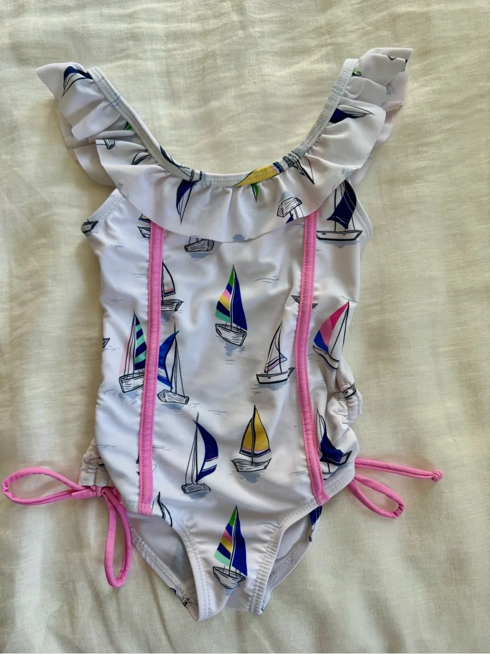 Blueberry Bay Girls White Sailboat One-Piece Swimsuit
